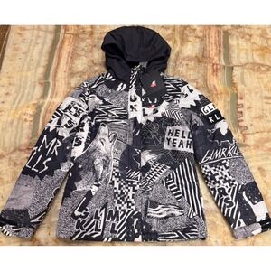 Glamour Kills Womens Creeper Jacket Black White Hooded Graphic Outdoor Small